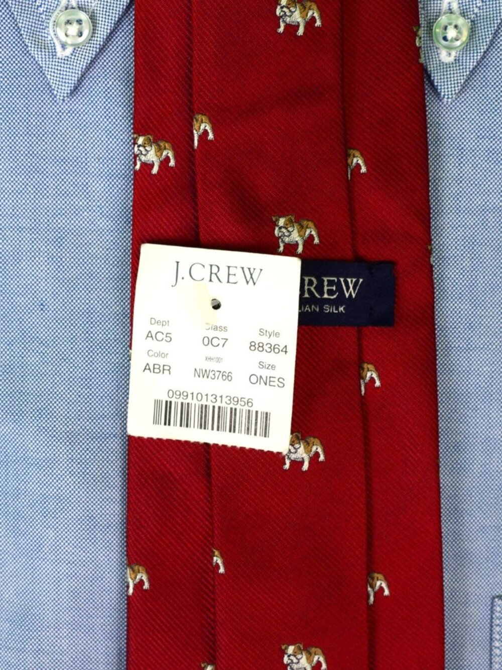J. Crew Yale Bulldog Motif Red Italian Silk Tie